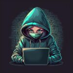 Premium Photo Sute girl hacker with laptop Avatar in cartoon style Black background Generated Ai https://worldwidecreatior.com